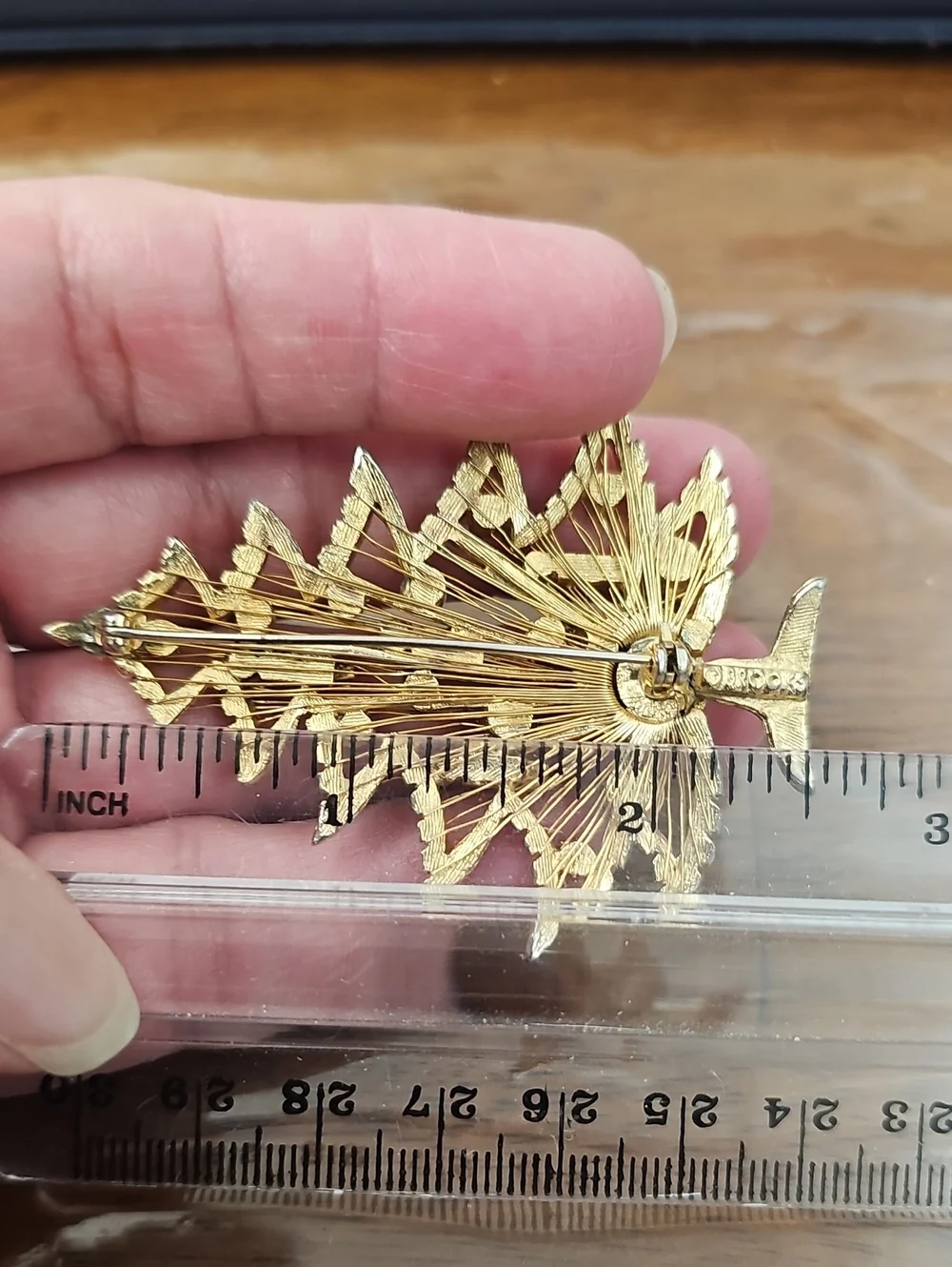 Vintage Signed BROOKS Rhinestone Christmas Tree Brooch Harp Spinneret Pin 1950s